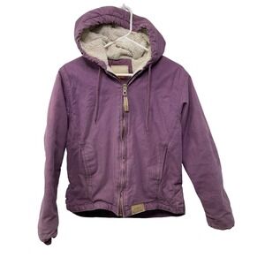 Schmidt Workwear Canvas Sherpa Lined Hooded Jacket Purple Distress Thrash Barn S
